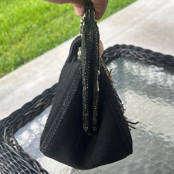 Mary Frances Vintage Beaded Handbag Black Suede Boho Leaf Design – Missing Beads - Picture 5 of 10